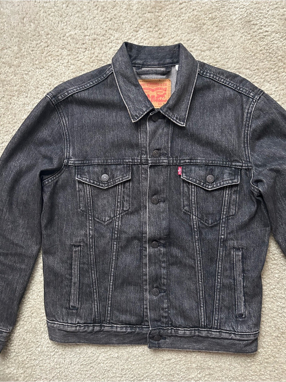 Levi’s Men’s Black Washed Denim Trucker Jacket Size S Button Front - Picture 2 of 14